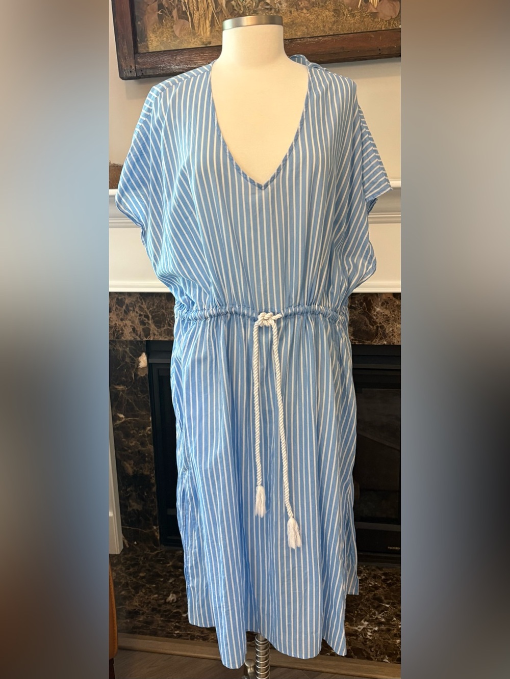 J-Crew Cover-Up Dress with Rope Tie in Mountain Bluebird White Size 3X